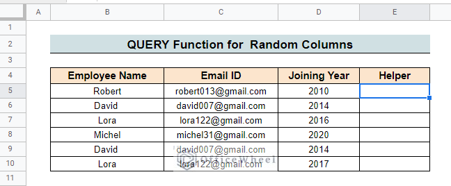 random columns method to filter duplicates in google sheets